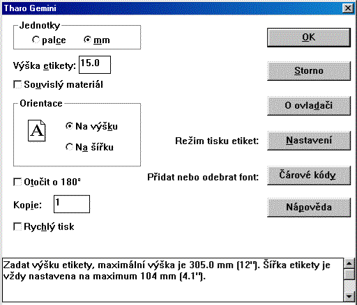 Ovlada tiskrny Gemini