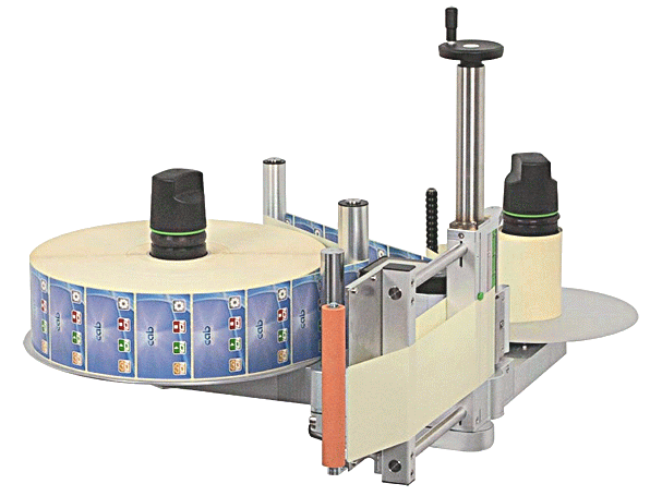 Automatick vysokorychlostn etiketovac hlava IXOR 186L s odvjeem etiket o prmru 410 mm v horizontln monti.