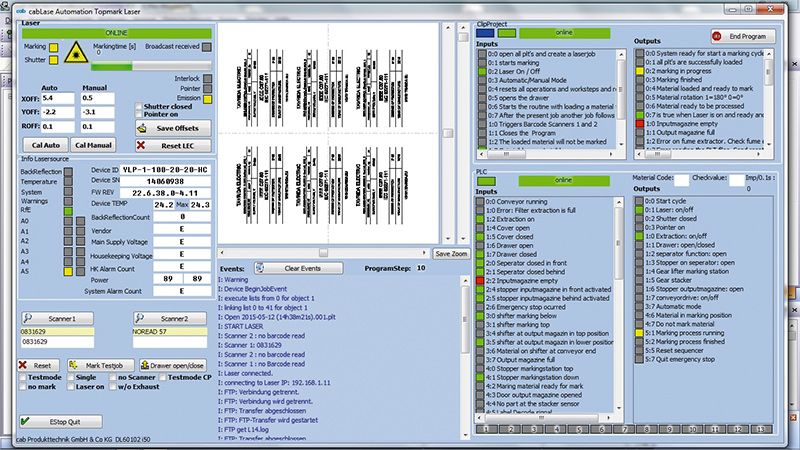 Automatizační server COM programu cabLase pro laserové značení dílů.