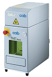 Laserov znakova pro vrobu typovch ttk THS+Basic s namontovanou laserovou hlavou laseru FL+ viditelnou v horn sti obrzku.