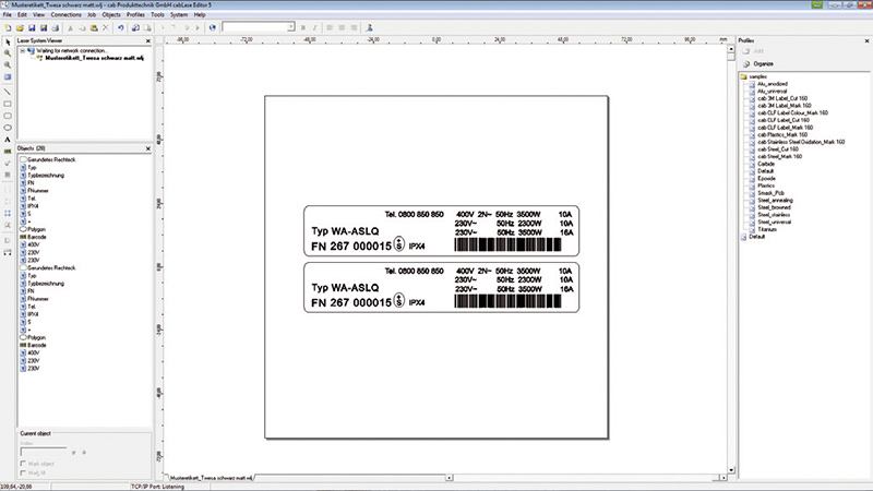 Grafick editor programu cabLase Editor 5 pro laserov znaen dl.